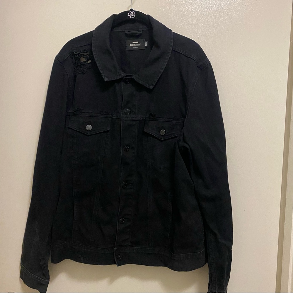 Dr Denim Jeans Makers Mens Black Denim Distressed Jacket XL Chest 42”